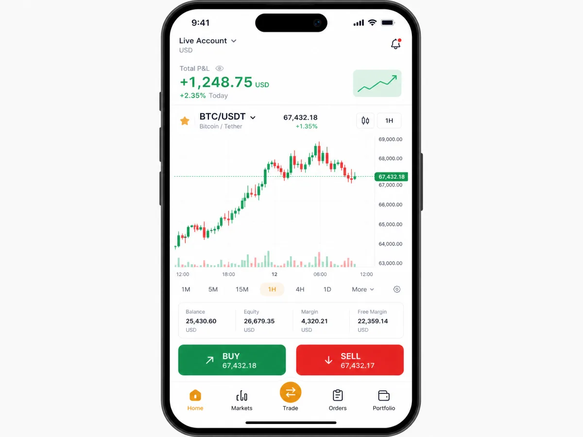 QetVO61n — schermate dell'app di trading mobile